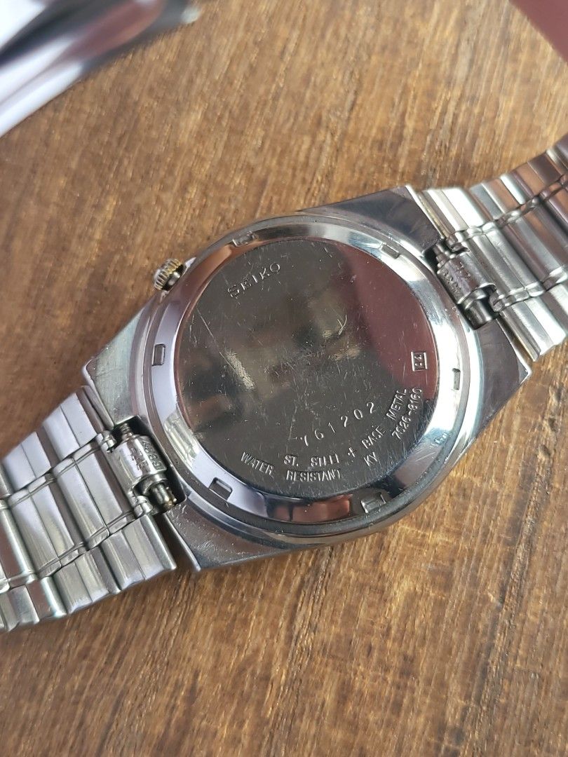 Vintage Seiko 5 Automatic Black Dial Men's Watch (Category: Men's Watches) located in Caloocan City. Submitted by oddstar_db4479 (Listing ID 1460455754, Image 3). Description: Seiko 5 Black Dial Gold Accents Integrated Bracelet Automatic (7S26-8160) Market Price : ₱6,500+‼️ Sale price : ₱2,999✅ Classic vintage integrated-bracelet case profile Original two-tone stainless steel bracelet Automatic Movement Japanese Caliber 7S26 (21 Jewels) Day & Dat