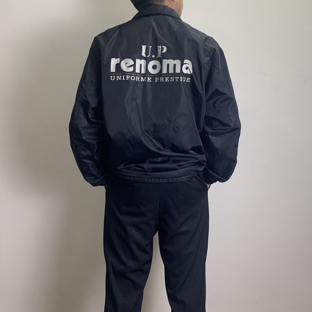Vintage U.P Renoma Coach Jacket (Category: Coats, Jackets and Outerwear) located in Baguio. Submitted by been.aged_ph (Listing ID 1460457810, Image 3). Description: 𝚂𝚒𝚣𝚎: fits up to XL 𝙳𝚒𝚖𝚎𝚗𝚜𝚒𝚘𝚗𝚜: 24.5 x 29 𝙲𝚘𝚗𝚍𝚒𝚝𝚒𝚘𝚗: Excellent 𝙸𝚜𝚜𝚞𝚎: needs wash Model Height: 5' 7" .