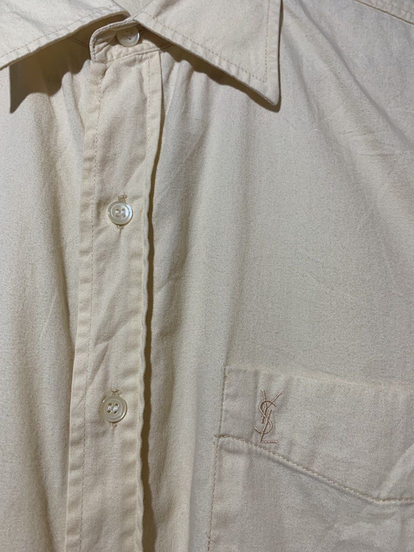 Vintage YsL Buttondown S/s (Category: Formal Shirts) located in Cebu City. Submitted by handpickedxthrift (Listing ID 1460449518, Image 2). Description: Vintage YSL buttondown S/s👀 Pale yellow color Excellent Best fit L ( 21 x 28 ) No issue Color rate 10/10 Mine📩 Toledo Cebu Unli Vc/Vouch.