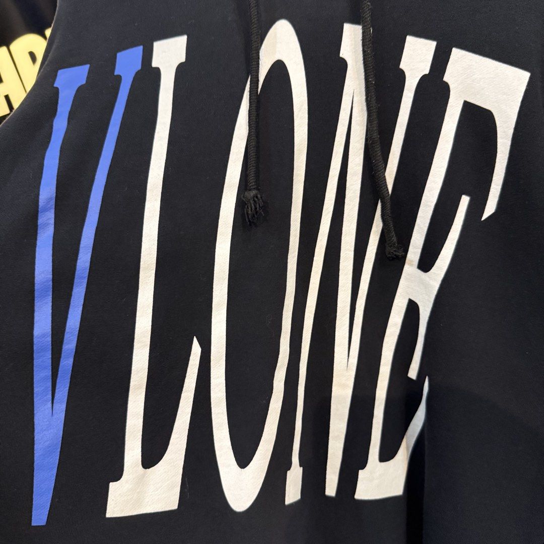 VLONE Black Hoodie (Category: Hoodies) located in Manila. Submitted by carbungcoalex (Listing ID 1460491348, Image 2). Description: VLONE BLACK HOODIE ( blue print) 24 by 27 Good Condition Complete tags 1500 CLAIM.