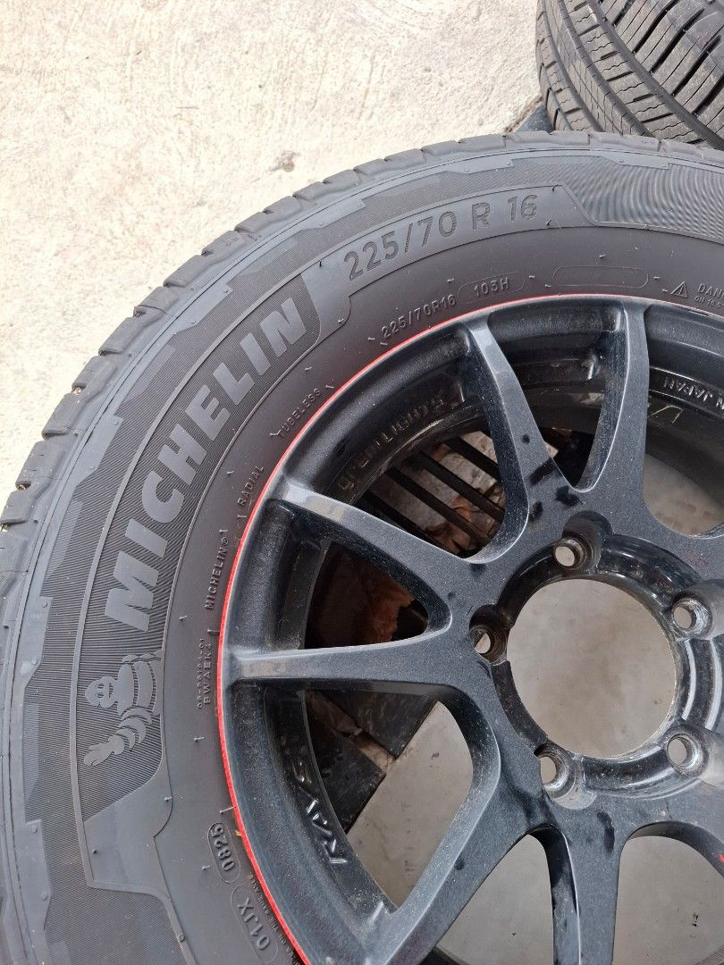 Volk Rays Gramlights RevLimit (Category: Mags and Tires) located in Muntinlupa City. Submitted by victorb85 (Listing ID 1460466482, Image 3). Description: Volk Rays Gramlights RevLimit Made in Japan 16x5.5 offset +0 with brand new michelins 225 70 16 Bolt on for Jimny Good as new Alabang or Makati Area.