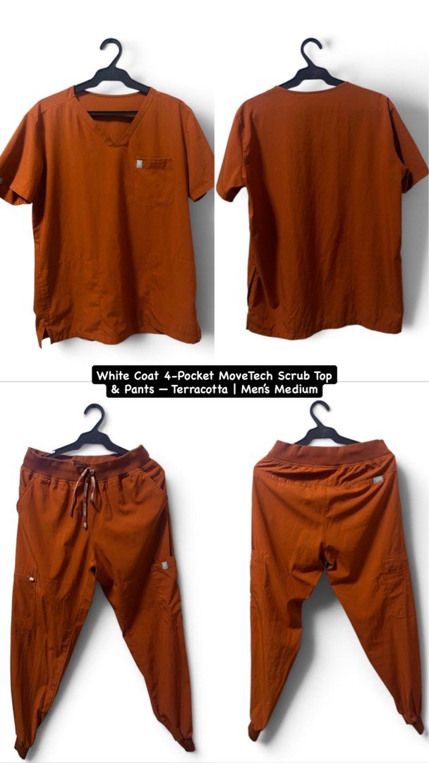 White Coat 4-Pocket MoveTech Scrub Top & Pants - Terracotta (Category: Activewear) located in Caloocan City. Submitted by joshuangeles.21 (Listing ID 1460485396, Image 1). Description: White coat manila scrubs MEN (Terracotta) Color: Terracotta Size: 4 pocket scrub Top & Jogger pants (Medium) Original price: 3990 pesos Selling price: 2,700 pesos ONLY RFS: Declutterring .