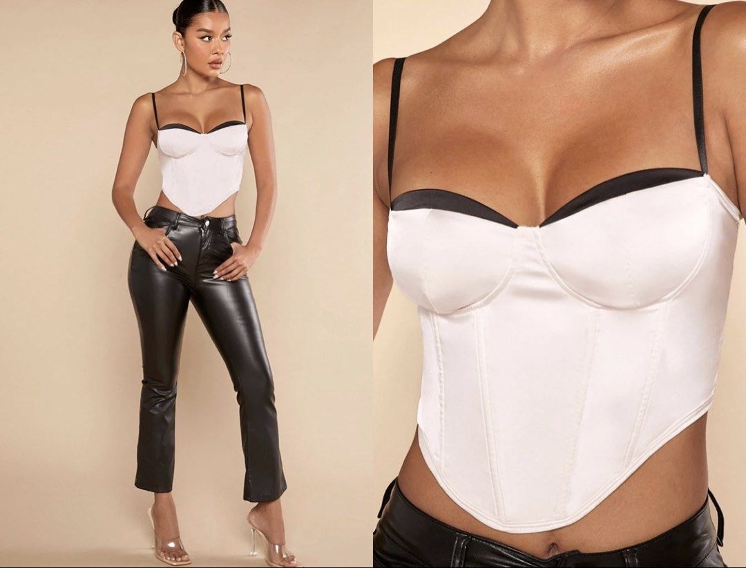 White satin with black layer top (Category: Sleeveless) located in Quezon City. Submitted by declutter.yna (Listing ID 1460395552, Image 2). Description: .