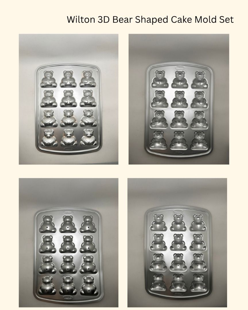 Wilton 3D Bear Shaped Cake Mold Set (Category: Bakeware) located in Antipolo. Submitted by deniserl (Listing ID 1460477106, Image 1). Description: ⭐️ Wilton 3D Bear-Shaped Cake Mold Set - Includes 2 pans - Each pan has 12 individual bear molds - Ideal for making fun treats, small cakes, or chocolates - Easy to use and clean - Price: ₱200 - RFS: decluttering unused products! - MOD: Pickup in Antipolo, Makati, Quezon City, or Manila - MOP: GCash.