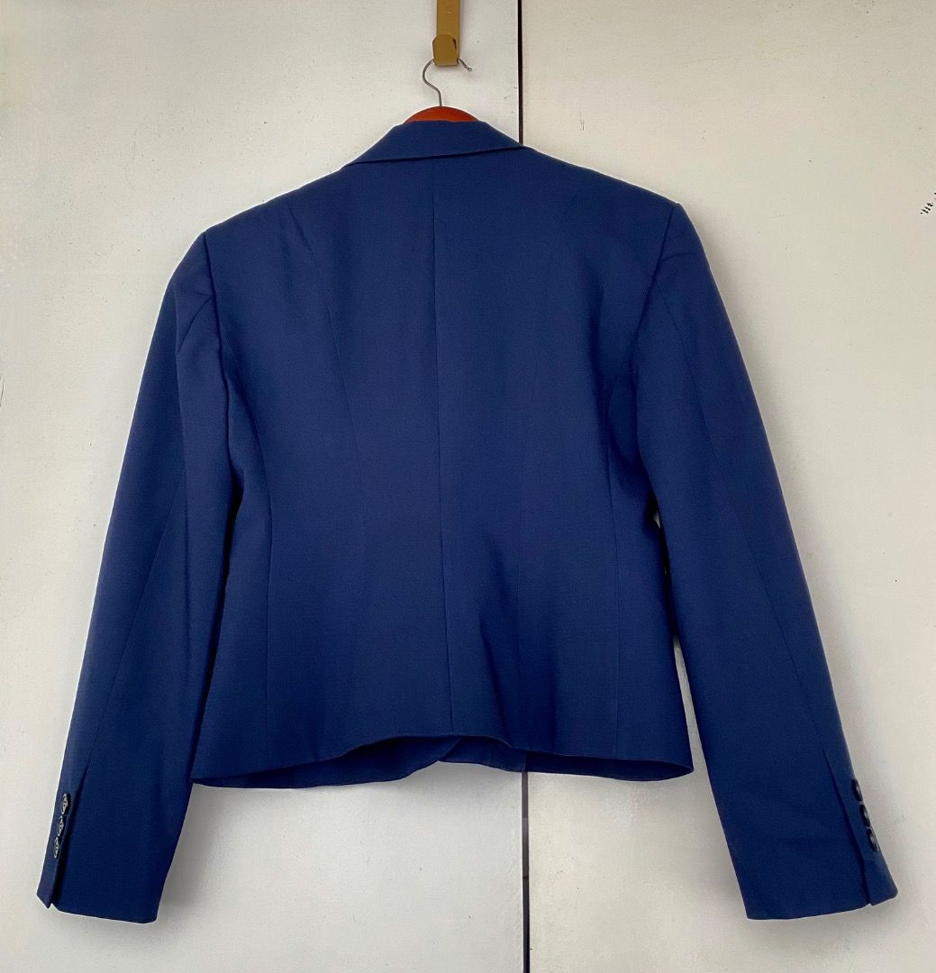 Zara Navy Blue Blazer (Category: Coats, Jackets and Outerwear) located in Makati City. Submitted by roseaiscloset (Listing ID 1460382785, Image 3). Description: - Zara Navy Blue Blazer - Classic cut with 3 front buttons - Two functional pockets - Sharp and professional look - Ideal for work or smart casual events - Measurements: Shoulder 16 inches, Armpit 18 inches, Length 20-21 inches Bought from Zara in HK, rarely used.