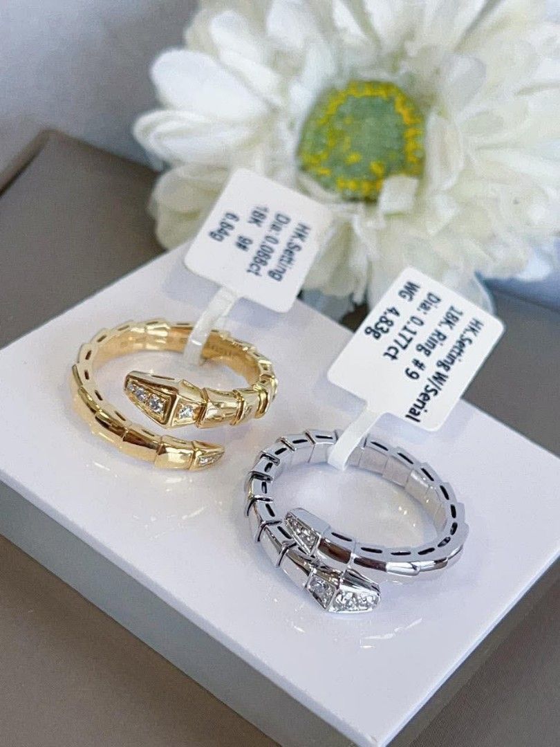 18k HongKong setting gold diamond serpenti ring (Category: Rings) located in Manila. Submitted by bhelgoldseller2ndaccount (Listing ID 1460677536, Image 1). Description: New!!✨New!!✨New!! 18k HongKong setting Gold 10,000/g 💯pawnable/naisasanla 💯with high appraisal rate 💯good investment 💯Direct supplier price 👉OPEN for resellers 🌺please take time to evaluate their actual sizes and grams 👉Best panggift for all occasions ✅ Sold per grams not 