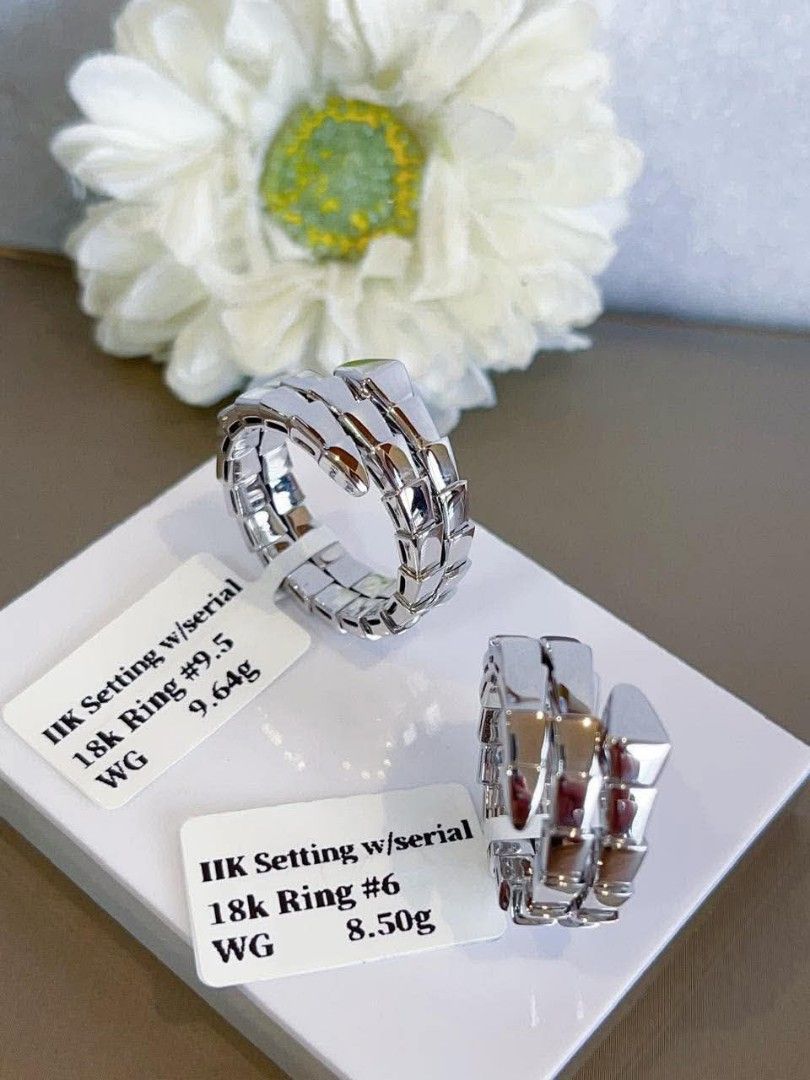 18k HongKong setting whitegold 2 laps serpenti ring (Category: Rings) located in Manila. Submitted by bhelgoldseller2ndaccount (Listing ID 1460669627, Image 3). Description: New!!✨New!!✨New!! 18k HongKong setting Gold 9500/g 💯pawnable/naisasanla 💯with high appraisal rate 💯good investment 💯Direct supplier price 👉OPEN for resellers 🌺please take time to evaluate their actual sizes and grams 👉Best panggift for all occasions ✅ Sold per grams no