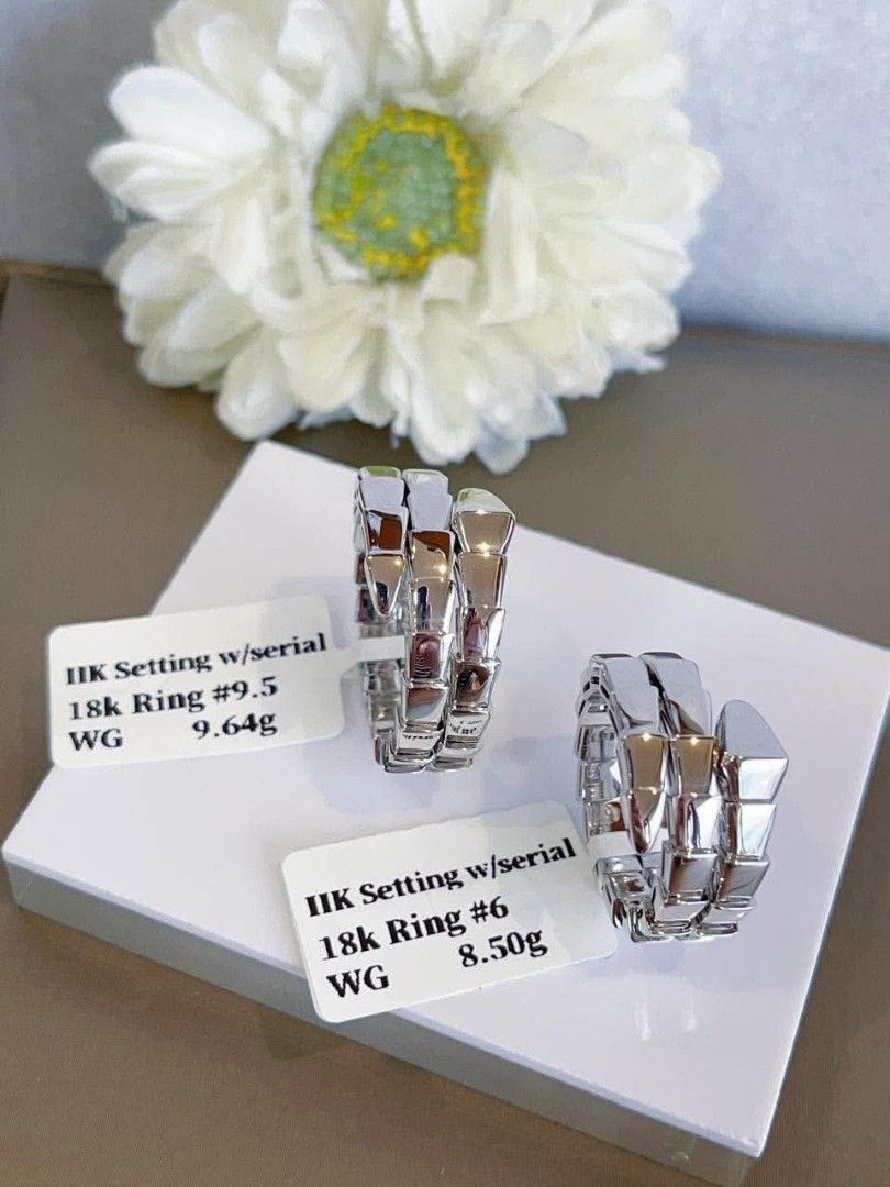 18k HongKong setting whitegold 2 laps serpenti ring (Category: Rings) located in Manila. Submitted by bhelgoldseller2ndaccount (Listing ID 1460669627, Image 2). Description: New!!✨New!!✨New!! 18k HongKong setting Gold 9500/g 💯pawnable/naisasanla 💯with high appraisal rate 💯good investment 💯Direct supplier price 👉OPEN for resellers 🌺please take time to evaluate their actual sizes and grams 👉Best panggift for all occasions ✅ Sold per grams no