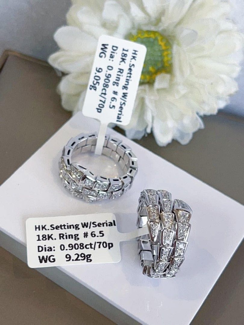 18k HongKong setting whitegold diamond serpenti ring (Category: Rings) located in Manila. Submitted by bhelgoldseller2ndaccount (Listing ID 1460669948, Image 3). Description: New!!✨New!!✨New!! 18k HongKong setting Gold 12,300/g 💯pawnable/naisasanla 💯with high appraisal rate 💯good investment 💯Direct supplier price 👉OPEN for resellers 🌺please take time to evaluate their actual sizes and grams 👉Best panggift for all occasions ✅ Sold per grams