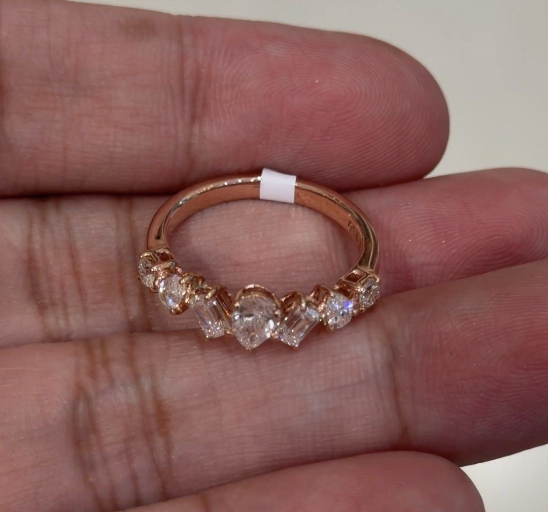 18K Rose Gold Multi-shaped Diamond Half Eternity Ring (Category: Rings) located in Las Pinas. Submitted by houseofgems0 (Listing ID 1460538654, Image 2). Description: Details: - 18K Rose Gold | 3.1 grams - Size: 6 - 2 round, 3 pear, and 2 emerald-cut natural diamonds - Total Carat Weight: 1.08ct - PRICE: ₱80,000 💎 All items are 100% AUTHENTIC/PAWNABLE. 💎 LAYAWAY AVAILABLE Send us a message to inquire..