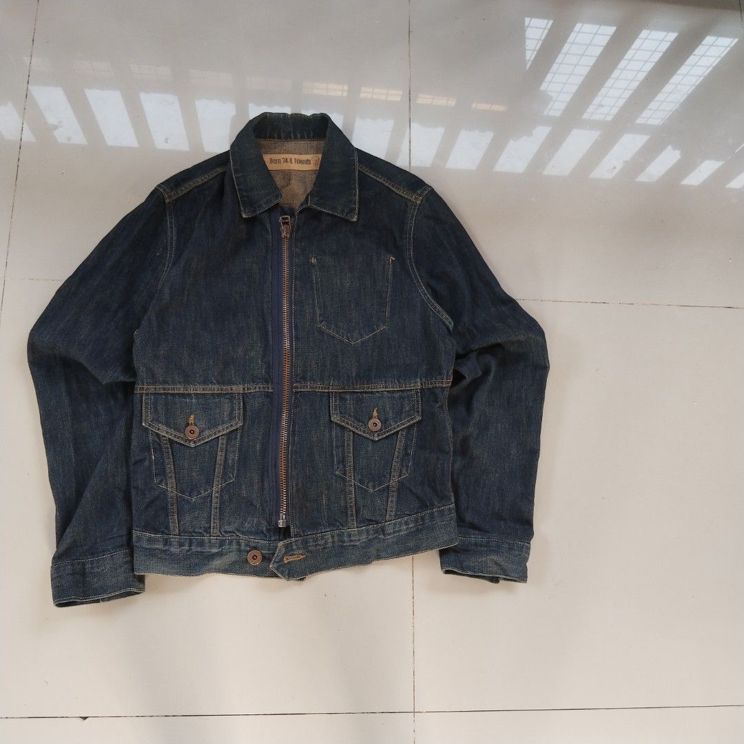 2000s born 74 and friends zip denim jacket (Category: Coats, Jackets and Outerwear) located in Davao. Submitted by stealgrail (Listing ID 1460584540, Image 1). Description: Authentic born 74 & friends denim zip jacket Medium 21 by 28 Excellent condition Authentic denim Mine 2,380.00 free shipping 🫶 "All product names, logos, and brands are property of their respective owners. I do not claim ownership of any registered trademarks" Admin R 📍 Isla