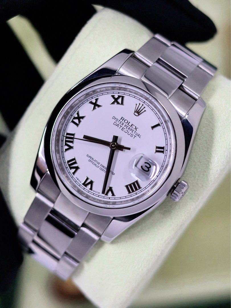 2012 Rolex Datejust 36 White Roman Dial (Category: Luxury Watches) located in Manila. Submitted by airojardin (Listing ID 1460712158, Image 2). Description: 2012 Rolex Datejust 36 White Roman Dial Ref. 116200 Complete Set (Local AD) Condition: 9.8/10 Price: PHP 408,000 (slightly negotiable) Open to trade offers Meet-ups within Metro Manila (Greenhills preferred) Open for authentication at any reputable service center.