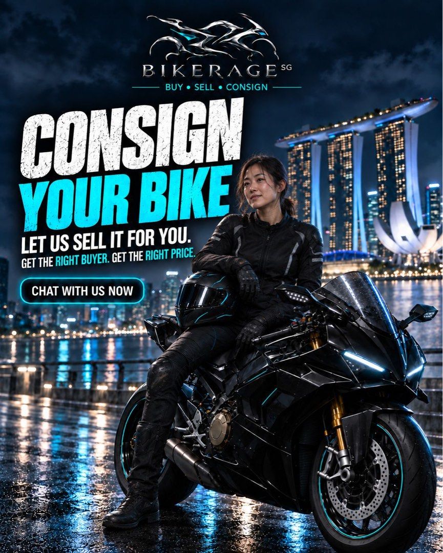 2B consignment (Category: Motorcycle Accessories) located in Singapore. Submitted by gsher123 (Listing ID 1460680648, Image 1). Description: Your bike deserves more than lowball offers. Consign your bike with BIKERAGE SG and let us handle the selling process for you. From professional marketing and buyer enquiries to negotiation and paperwork, we make selling your bike simple and hassle free. You set the expectation. We find the right buyer. 2B •