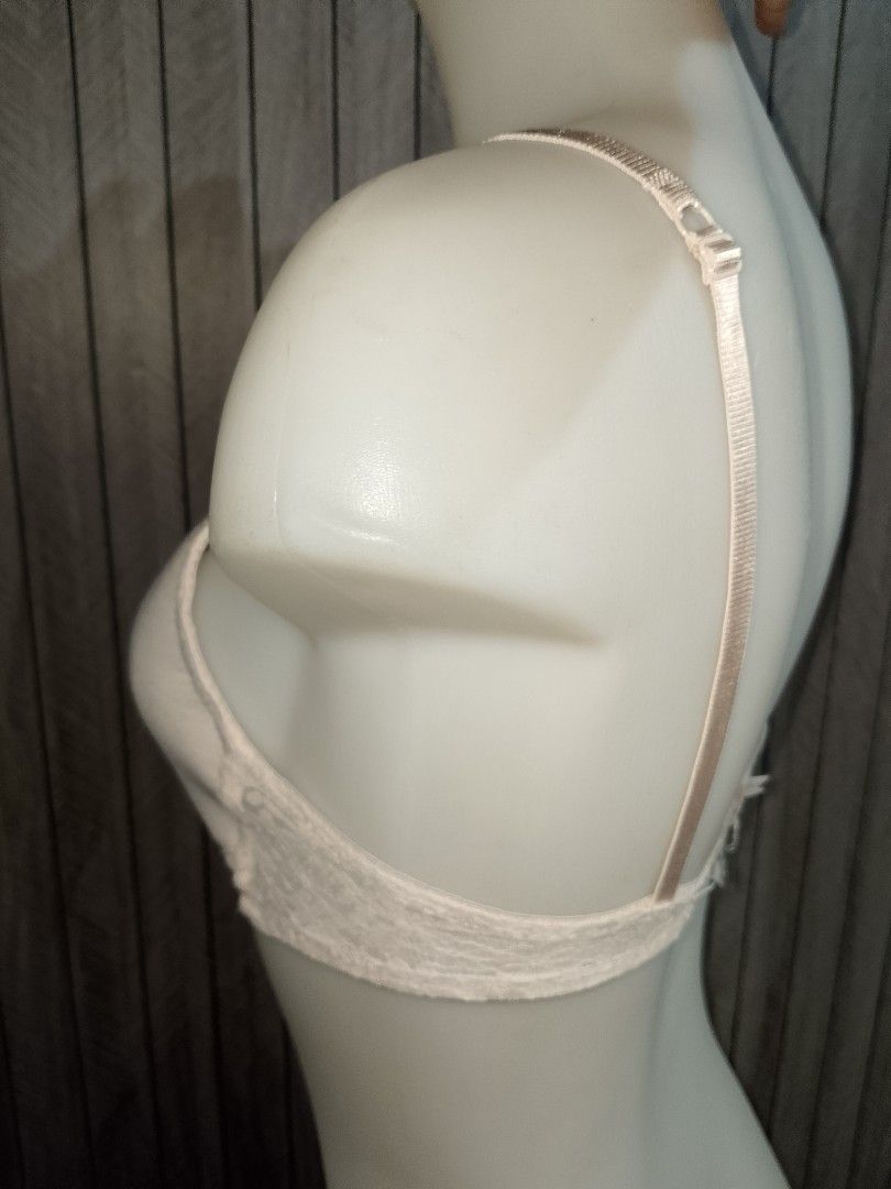 34a cream Lace Trimmed Triangle Bra (Category: Undergarments & Loungewear) located in Manila. Submitted by truecrystal-1407 (Listing ID 1460644574, Image 3). Description: - Soft, creamy white bra - Delicate lace trim on band and cups - Adjustable straps for a comfortable fit - Triangle cup style - Perfect for everyday wear and layering.