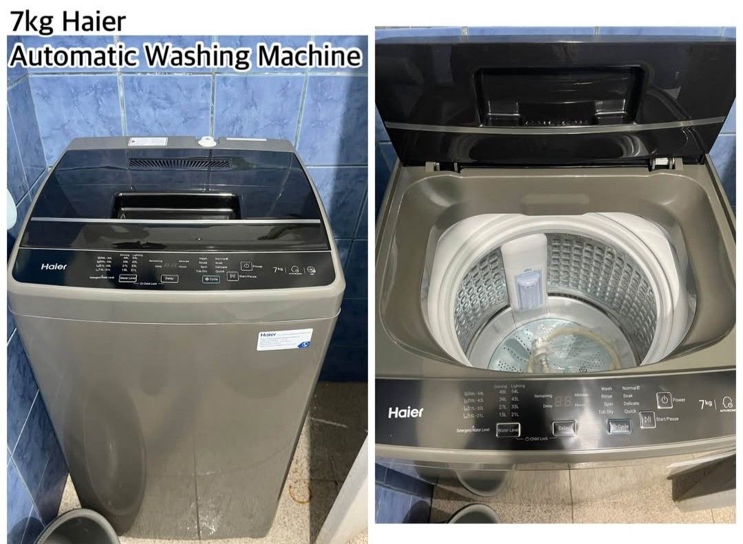 7kg Haier Automatic Washing Machine (Category: Washing Machines and Dryers) located in Caloocan City. Submitted by gadayanbryanken24-38131 (Listing ID 1460657253, Image 1). Description: Selling a Haier 7kg automatic washing machine. It has multiple wash programs like Normal, Soak, Spin, Delicate, Tub Dry, and Quick. Also includes features like Water Level and Child Lock. Great for small to medium households. Works well. No issue 📍Western bicutan