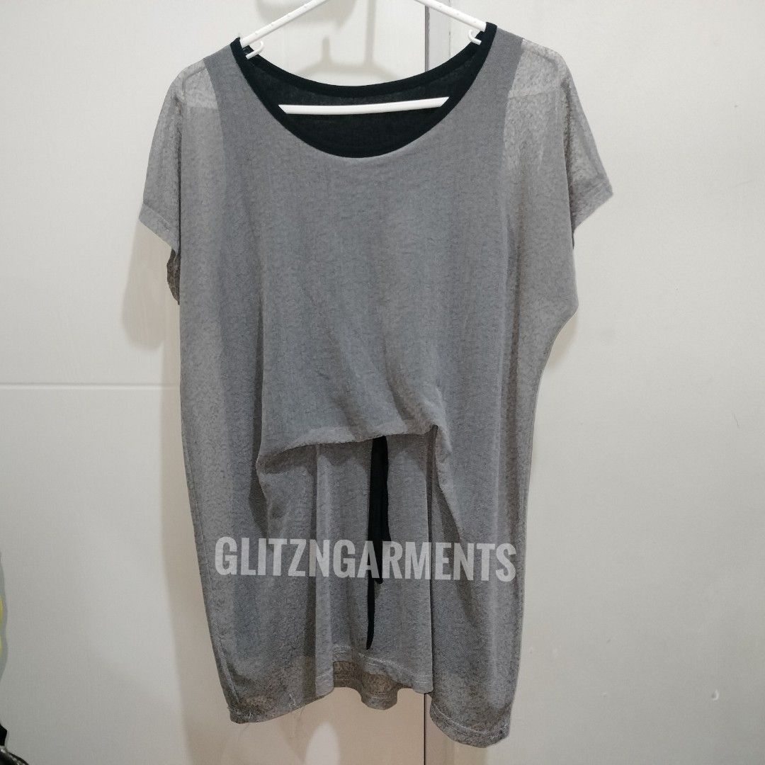 [ACUBI / GRUNGE] Layered-Effect Grey & Black Top with Front Drawstring | 21.5x28 (Category: Blouses) located in Angeles City. Submitted by glitzngarments (Listing ID 1460684204, Image 1). Description: Effortless Layered-Look Grey & Black Utility Top 🩶🖤✨ An easy, throw-on-and-go piece that instantly nails the relaxed Acubi and casual grunge aesthetic! Features a clever faux-layered design with a built-in black inner sleeveless layer and an adjus