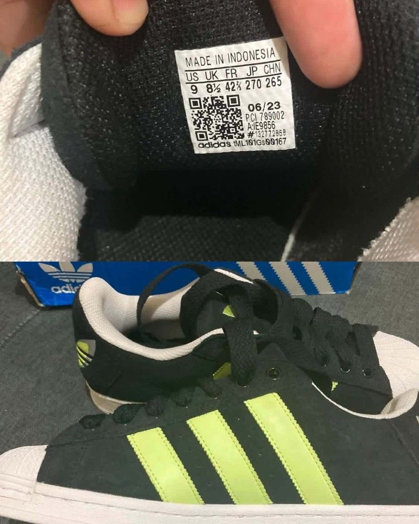 Adidas Superstar Athletic Shoe (Category: Casual Shoes) located in Marikina City. Submitted by charles_059 (Listing ID 1460713899, Image 2). Description: Adidas Superstar Athletic Shoe Color: Core Black / Pulse Lime / Cloud White Accent: Pulse Lime Size: 9 Never been used BRAND NEW DM for interested. Open for inspection and Pick up. Can do lalamove..