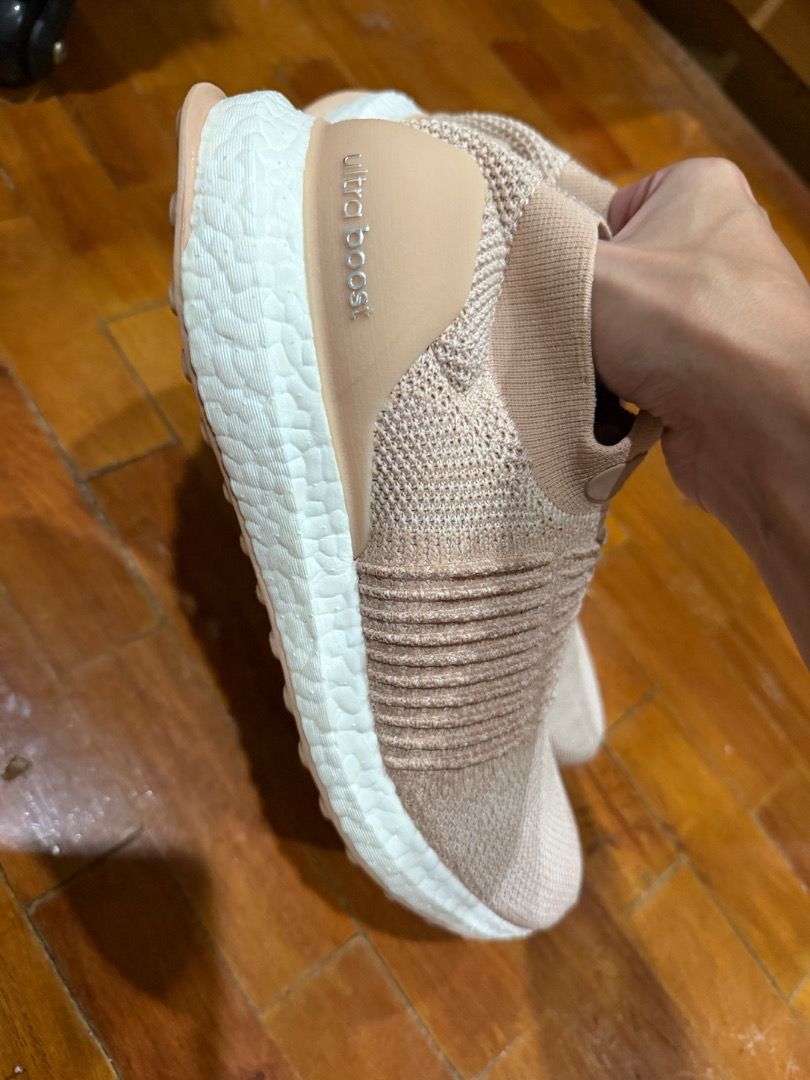 Adidas Ultraboost Running Shoes (Category: Sneakers) located in Quezon City. Submitted by dydydy777 (Listing ID 1460621628, Image 1). Description: - Adidas Ultraboost running shoes - Color: Peach Pink - Size: 5 UK / 38 EUR - Features: Boost sole for ultimate comfort, breathable knit upper - Versatile: Ideal for running or everyday casual wear - selling low because i‘m decluttering.