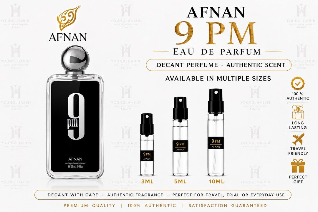 Afnan 9pm (Category: Fragrance & Deodorants) located in Manila. Submitted by decant_fullbottle (Listing ID 1460686879, Image 1). Description: ✅ 100% Authentic • Genuine • Original I only sell authentic fragrances. No fakes, replicas, or counterfeit products. All decants are freshly prepared only after your payment has been confirmed to ensure quality, cleanliness, and authenticity. Please allow a little time for preparation. 📌 DECANTS ONLY ❌ Ful