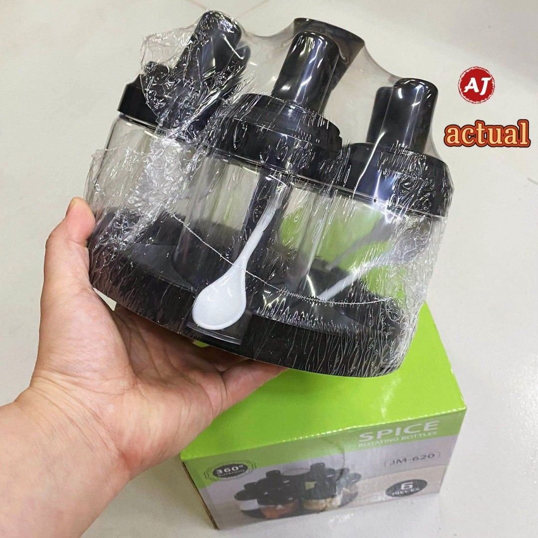 AJ Spice Rotating Bottles Assembly Rack JM-620 (Category: Food Organization & Storage) located in Manila. Submitted by chaionlineshop (Listing ID 1460535205, Image 1). Description: - Rotating spice bottle assembly rack - Includes 6 bottles with spoons - Perfect for organizing your spices - Keeps your kitchen neat and tidy - Easy to spin and access seasonings - Made in China.