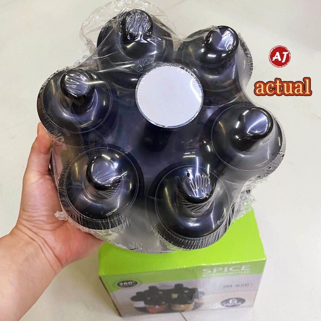 AJ Spice Rotating Bottles Assembly Rack JM-620 (Category: Food Organization & Storage) located in Manila. Submitted by chaionlineshop (Listing ID 1460535205, Image 2). Description: - Rotating spice bottle assembly rack - Includes 6 bottles with spoons - Perfect for organizing your spices - Keeps your kitchen neat and tidy - Easy to spin and access seasonings - Made in China.