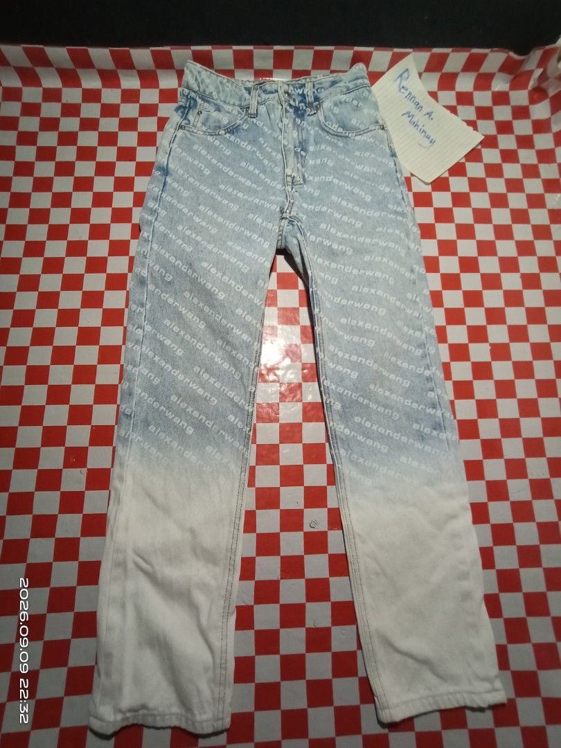 Alexander Wang All Over Logo Dip Dye Jeans (Category: Jeans) located in Danao, Cebu. Submitted by rennan.546 (Listing ID 1460676610, Image 1). Description: Alexander Wang dimention 26x38 issue none color rate 9.9/10 +shipp loc pagutlan maslog danao city Cebu city - Alexander Wang Jeans - All-over logo print - Dip-dye effect (blue to white fade) - Size: 26 - Material: 100% Cotton - Made in USA - Perfect statement piece for your wardrobe.