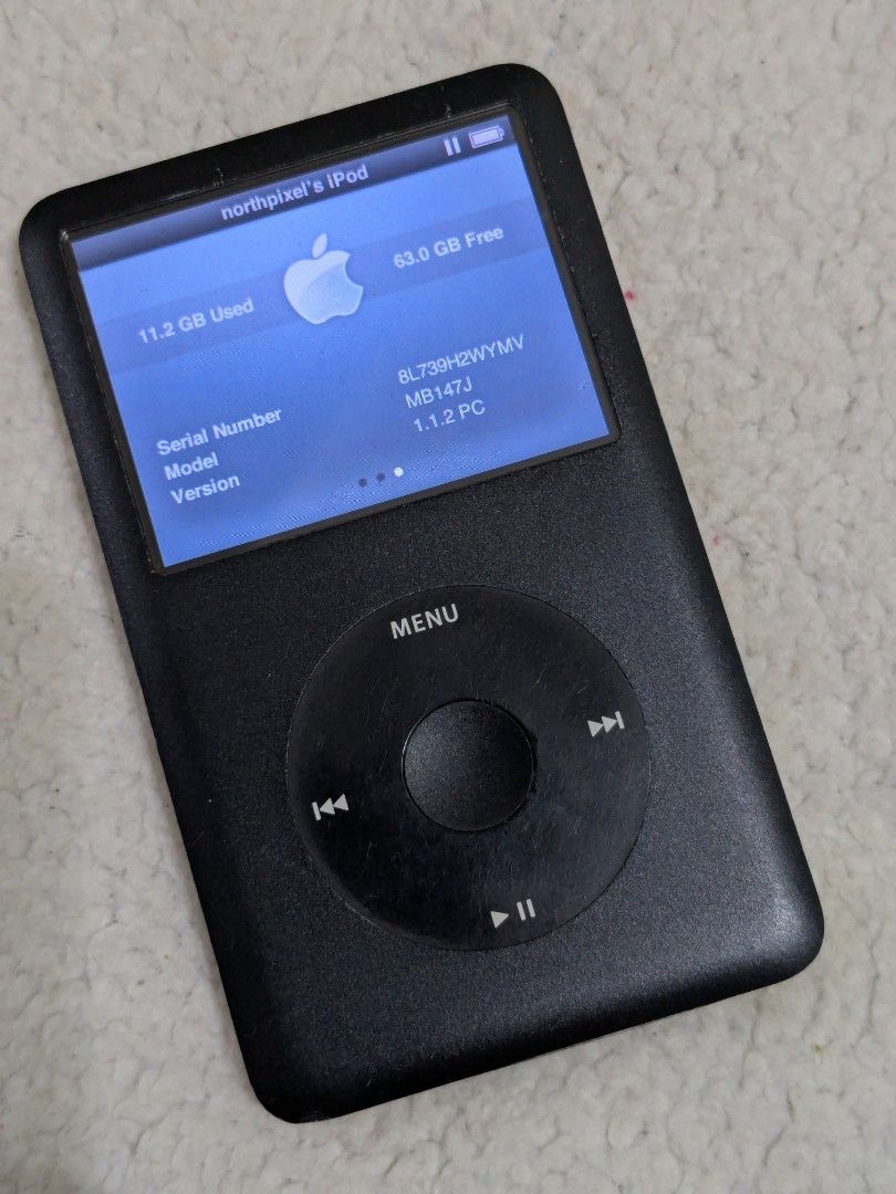 Apple iPod Classic 6th Gen Black (80GB) (Category: Portable Music Players) located in Binmaley. Submitted by northpixel (Listing ID 1460508352, Image 3). Description: Apple iPod Classic 6th Gen Black (80GB) Good condition Good battery life Good hdd health (check picture) Can sync well on itunes With songs included (can add your playlist from streaming platform) Unit and cable only ✅6500 fixed ✅COD/Gcash payment ✅PM.