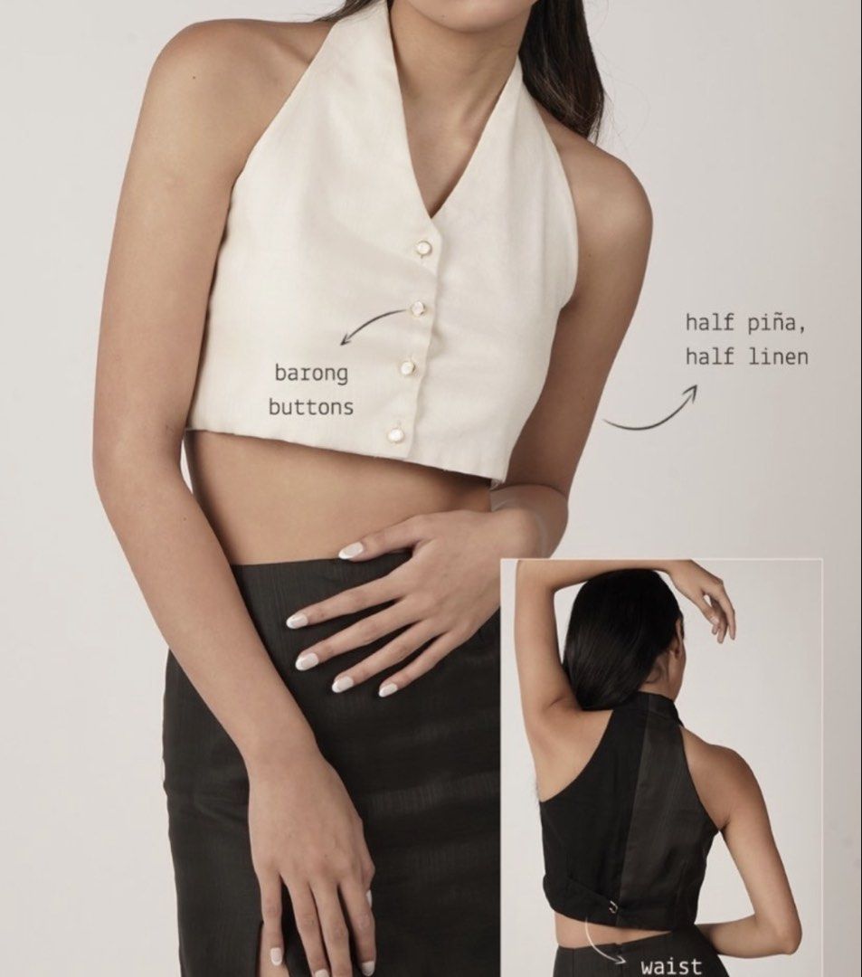 Aruga Studio vest top (Category: Blouses) located in Quezon City. Submitted by mdlrrr (Listing ID 1460533188, Image 2). Description: In great condition! Love the fit of this + adjustable waist design and half linen, half cocoon. Fits 32” bust, 25” waist Rfs: Decluttering.