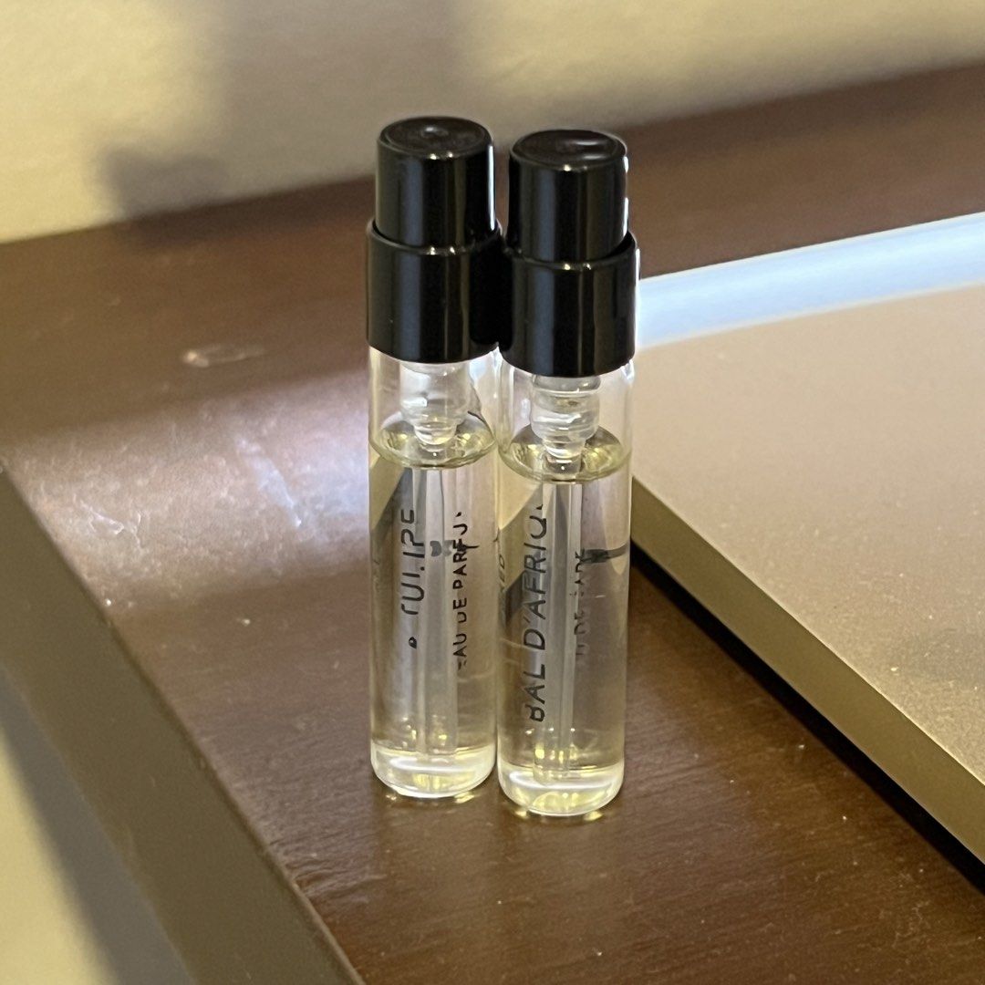 [Authentic] Byredo Bal d Afrique & La Tulipe Samples (Category: Fragrance & Deodorants) located in Quezon City. Submitted by bray_ (Listing ID 1460561905, Image 2). Description: 2mL each, 3 sprays missing from each .