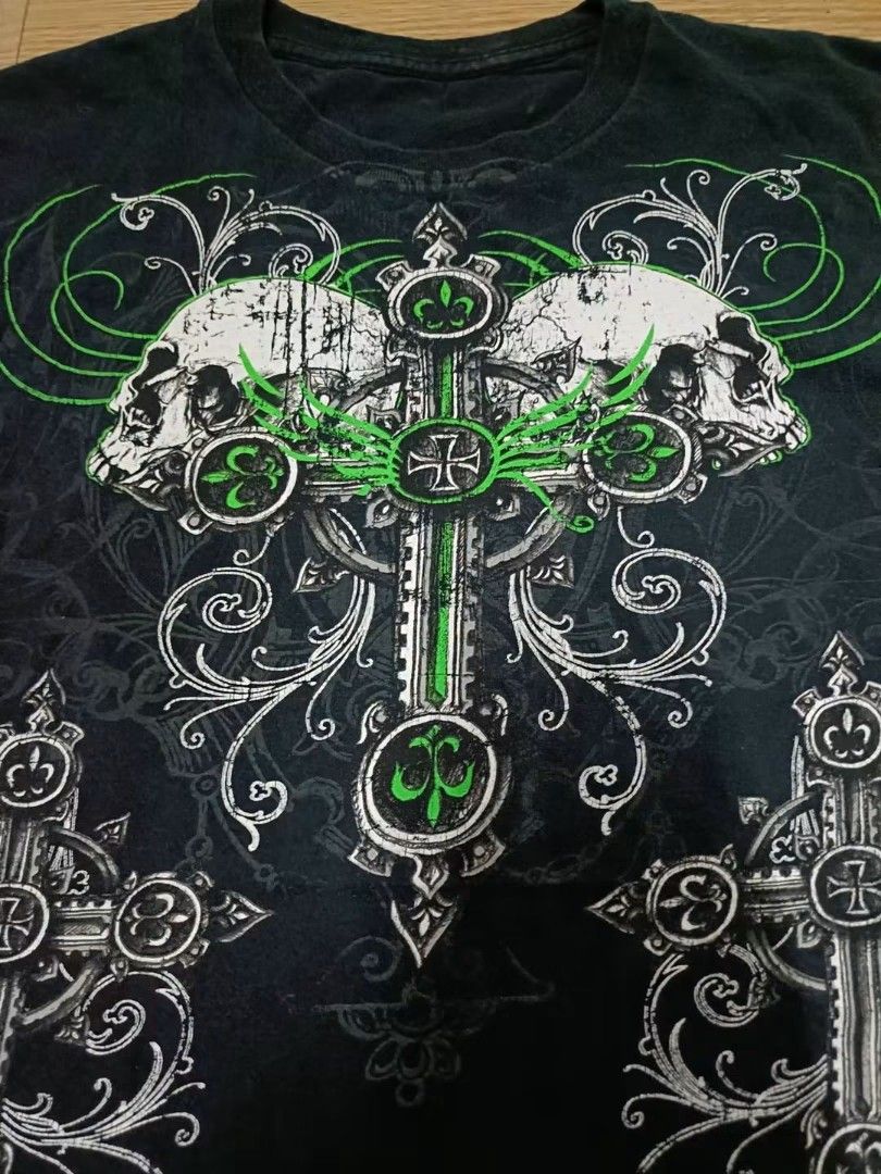 AUTHENTIC CROSS SKULL GRUNGE AFFLICTION STYLE SHIRT (Category: Tshirts & Polo Shirts ) located in Arayat. Submitted by angels_closet247 (Listing ID 1460660840, Image 3). Description: Actual size using inches Armpit to Armpit/20.5 Lenght/28.5 fittings is Large Excellent Condition, Issue:0 Message if you have any other question about sizing. We do shipping nation wide I'm also open for video call so that you can see the item you 're interested to b