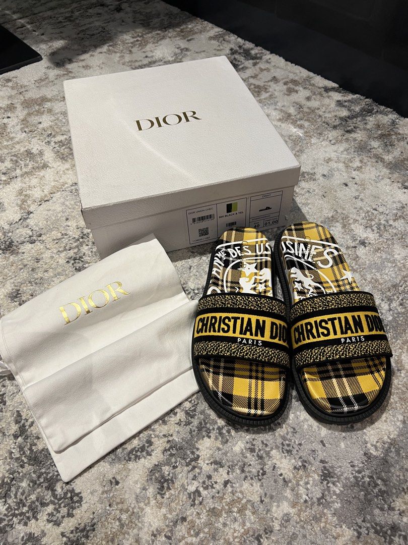AUTHENTIC DIOR DWAY SLIDES | 40 (Category: Sneakers & Footwear) located in Cavite. Submitted by charmscloset888 (Listing ID 1460563145, Image 1). Description: Personal preowned Used once indoors Size 40 Comes with dustbag and box.