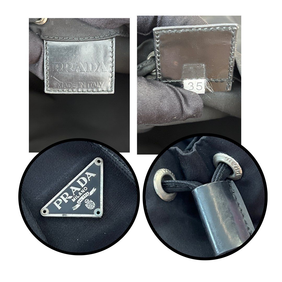 AUTHENTIC PRADA TESSUTO NYLON DRAWSTRING POUCH IN COLOR BLACK (Category: Luxury Bags & Wallets) located in Cavite. Submitted by charmscloset888 (Listing ID 1460704746, Image 3). Description: Condition: Normal signs of age and use No major flaws to mention.