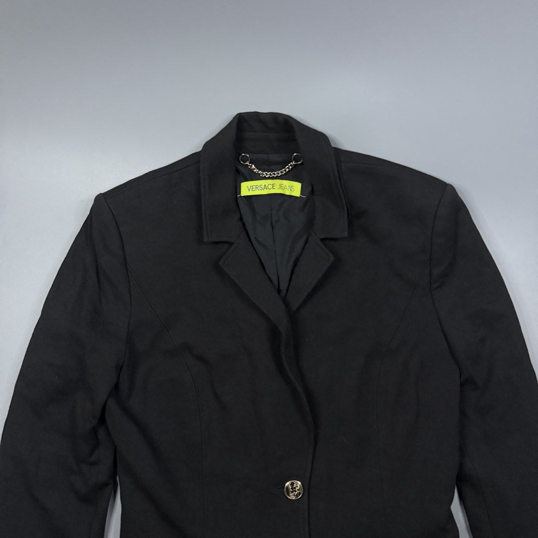(Authentic) Versace Jeans - Blazer Jacket (Category: Coats, Jackets and Outerwear) located in Paranaque City. Submitted by millennial_goodz (Listing ID 1460659733, Image 2). Description: WTS (Authentic) Versace Jeans - Blazer Jacket Size Small Dimensions: 16.5" / 23" -- Sleeves 25" Authentic Excellent condition DM.