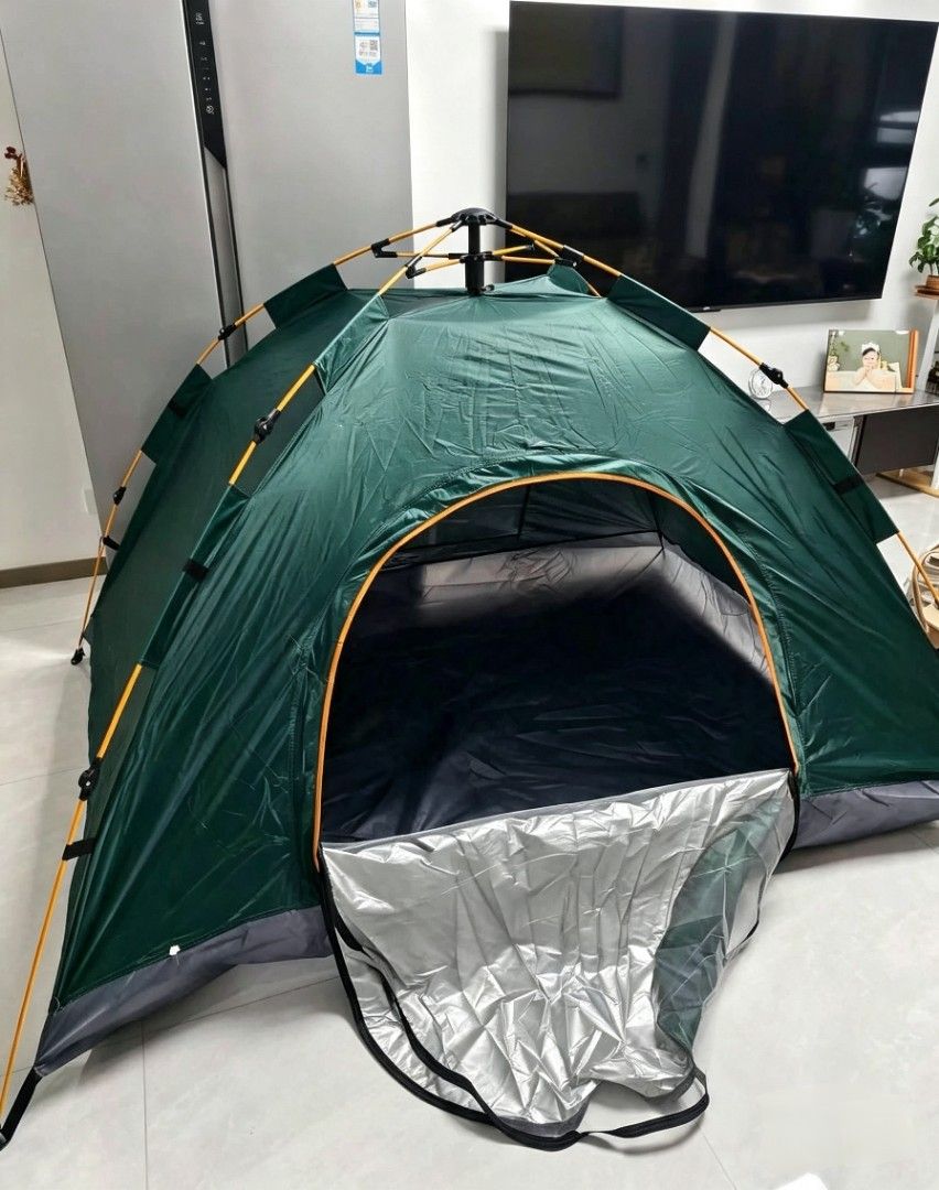 Automatic Pop-Up Camping Tent - Green (Category: Hiking & Camping) located in Manila. Submitted by chaionlineshop (Listing ID 1460521168, Image 1). Description: - Easy pop-up tent for camping trips - Color: Green - Includes: Ropes, stakes, and carrying bag - Sets up in seconds for quick deployment - Durable material for lasting use - Ideal for all your outdoor adventures and getaways.