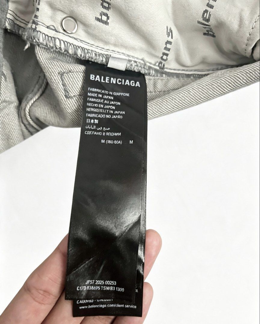 Balenciaga Jeans (Category: Jeans) located in Manila. Submitted by hopepaully (Listing ID 1460599611, Image 3). Description: Balenciaga Trompe L’Oeil Jeans with embroidered Loop logo. Balenciaga Jeans — Style Code: 838695 TSWB3 1300 RUSH‼️ Waistline: 30 Length: 43 Thigh: 16 Leg opening:13 via lalamove.