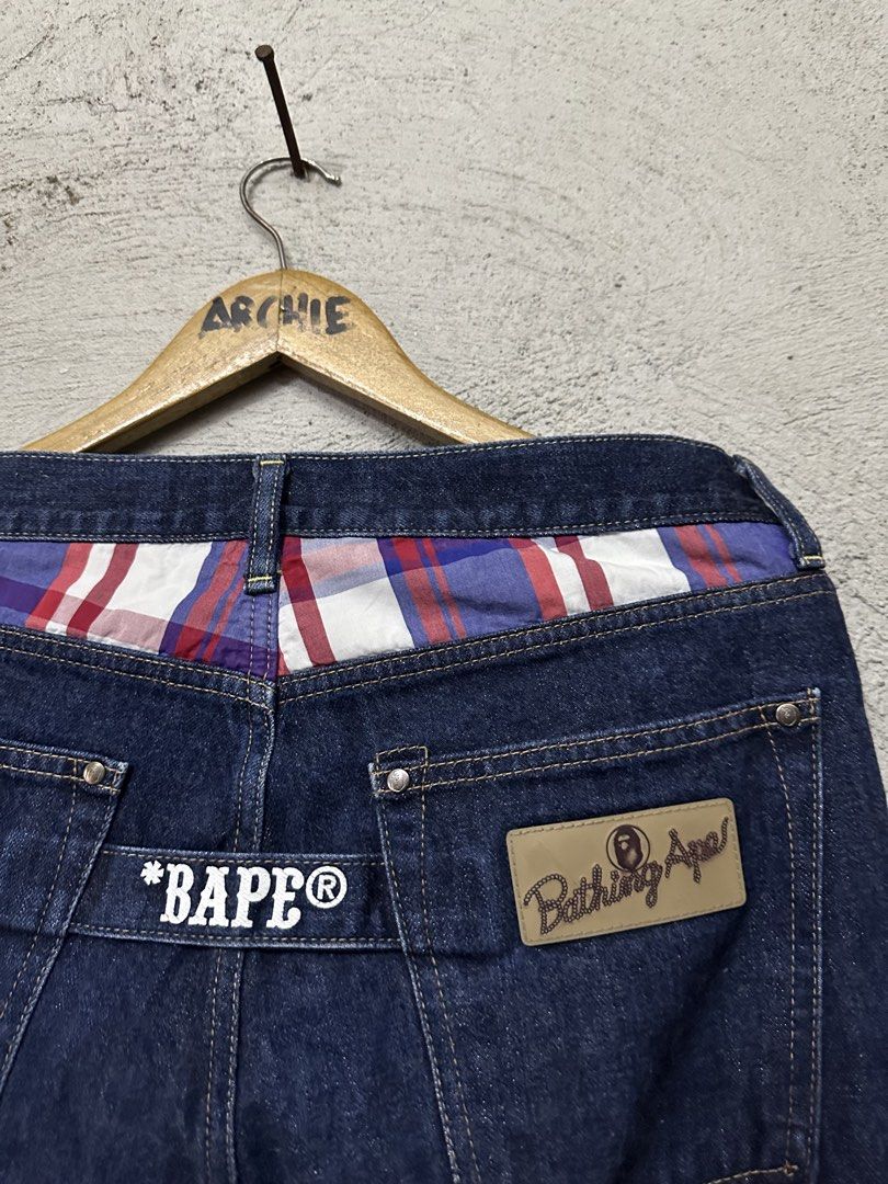BAPE 2009 Type-06 Slim Jeans Indigo Denim (Category: Jeans) located in Quezon City. Submitted by stre3tw3ar (Listing ID 1460524672, Image 3). Description: - Authentic BAPE Type-06 Jeans - Year: 2009 - Fit: Slim - Wash: Dark Indigo Denim - Special Details: Plaid lining at waistband & pocket trim - Branding: Classic BAPE logo on back pocket - Origin: Made in Japan - Material: Refer to label for details.