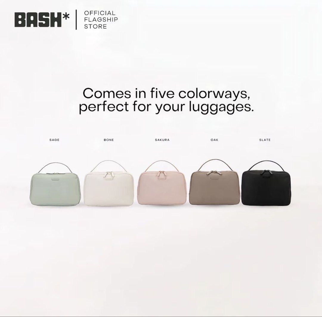 BASH* | ESSENTIALS TECH ORGANIZER (Category: Purses & Pouches) located in Quezon City. Submitted by avenue.de.belle (Listing ID 1460557333, Image 2). Description: BASH* | ESSENTIALS TECH ORGANIZER • Oak • Sakura 23cm (L) × 8cm (W) x 15cm (H) - Solid-toned color with matte-finished logo - Top-handle organizer with zip main compartment closure - Matte finish hardware - Semi-structured construction - With two intertior gartered mesh pockets - With v