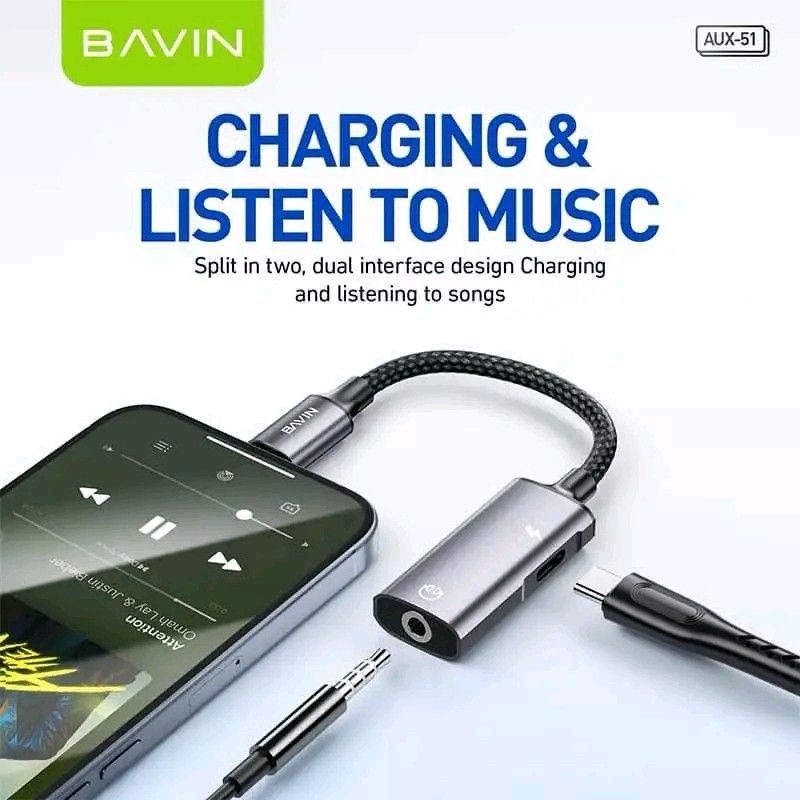 Bavin AUX-51 2-in-1 Type-C Headset & Charging Adapter (Category: Headphones & Headsets) located in Manila. Submitted by marvieobordo (Listing ID 1460519504, Image 2). Description: - Charge your phone and listen to music at the same time. - Bavin Type-C to 3.5mm adapter. - Plug and play, easy to use. - Compatible with most Type-C phones. - Supports in-line song/call control with your 3.5mm headset. - Ideal for gaming, music, and calls. - Convenien