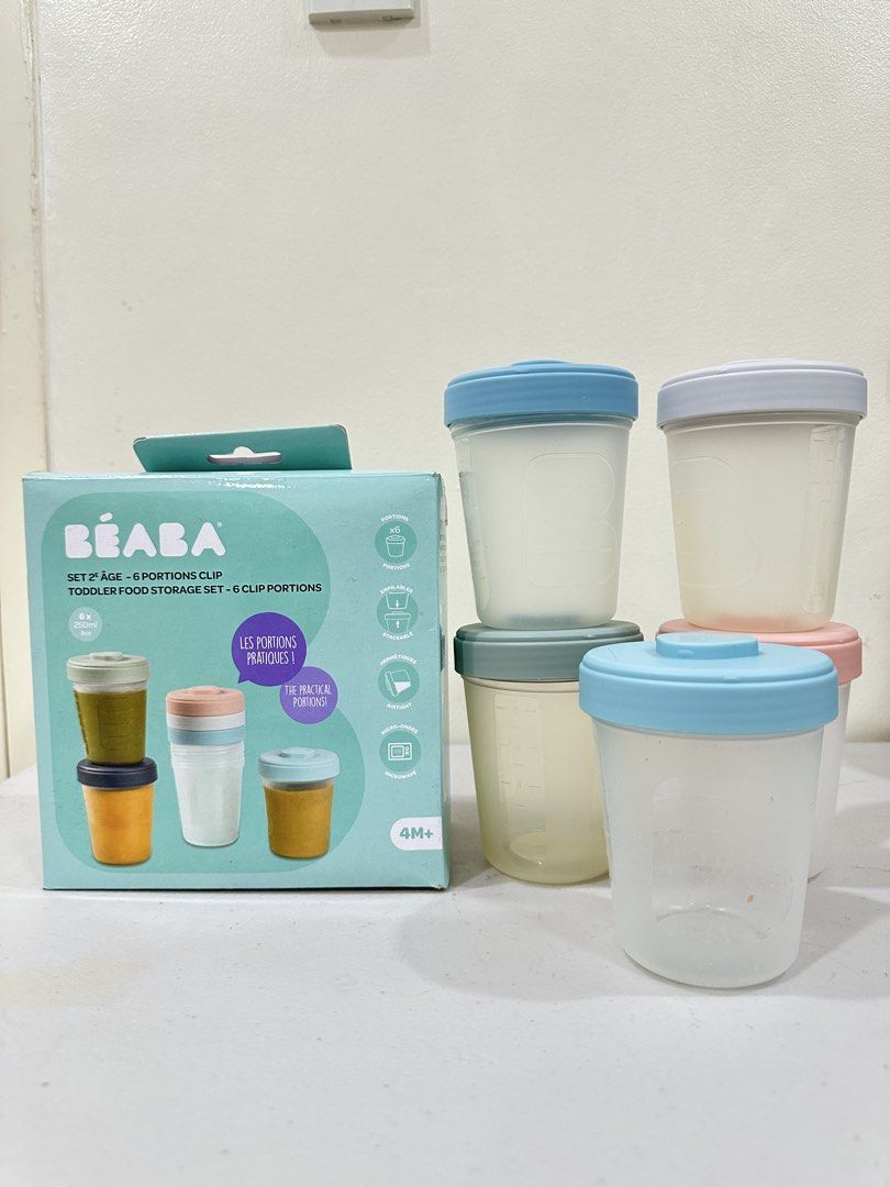 BEABA FOOD STORAGE (Category: Weaning & Toddler Feeding) located in Paranaque City. Submitted by changingclassic (Listing ID 1460595101, Image 3). Description: - Set of 5 BEABA toddler food storage portions - Each container holds 250ml (8oz) - Stackable and interlockable design - Universal, airtight lids for freshness - Dishwasher safe for easy cleaning - Microwave-safe (lid removed) - BPA, BPS, and Phthalate-free for baby's safety - Perfect for 