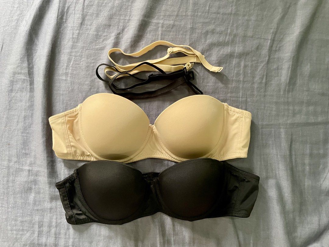 BENCH BODY 2-IN-1 Strapless Bra (Black & Nude) (Category: Undergarments & Loungewear) located in Naga. Submitted by threads_and_treats92 (Listing ID 1460355402, Image 2). Description: - 34B - Includes 1 Black and 1 Nude strapless bra - Adjustable and detachable straps - Has silicon features on the wing band *Unused just washed.