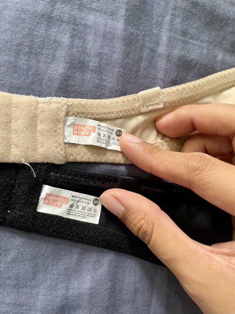 BENCH BODY 2-IN-1 Strapless Bra (Black & Nude) (Category: Undergarments & Loungewear) located in Naga. Submitted by threads_and_treats92 (Listing ID 1460355402, Image 3). Description: - 34B - Includes 1 Black and 1 Nude strapless bra - Adjustable and detachable straps - Has silicon features on the wing band *Unused just washed.