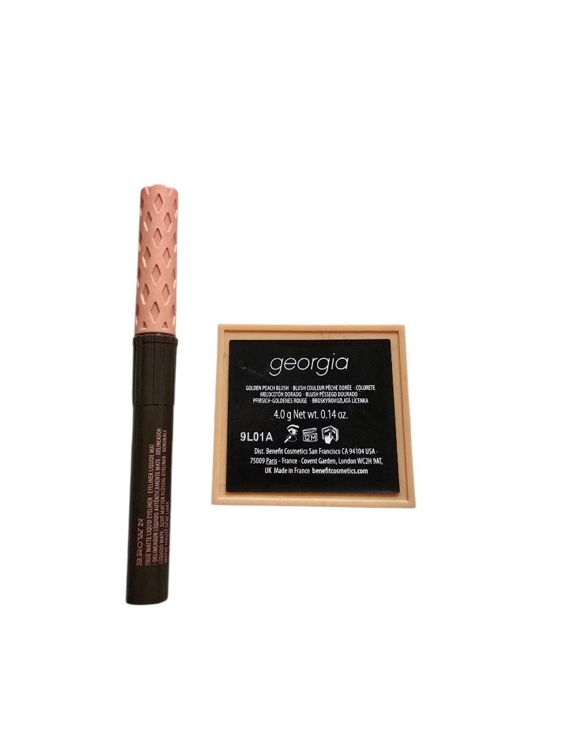 Benefit Cosmetics Eye & Cheek Duo (Category: Makeup) located in Taguig. Submitted by altainfante (Listing ID 1460688014, Image 2). Description: Benefit Roller Liner True Matte Liquid Eyeliner (Brown) ​Finish: True matte. ​Shade: Rich, natural brown. ​Tip: Ultra-fine precision felt tip for controlled, sharp winged lines or soft lash-line definition. ​Formula: Smooth-gliding, quick-drying, and long-wearing liquid liner that won't drag or snag. Php 