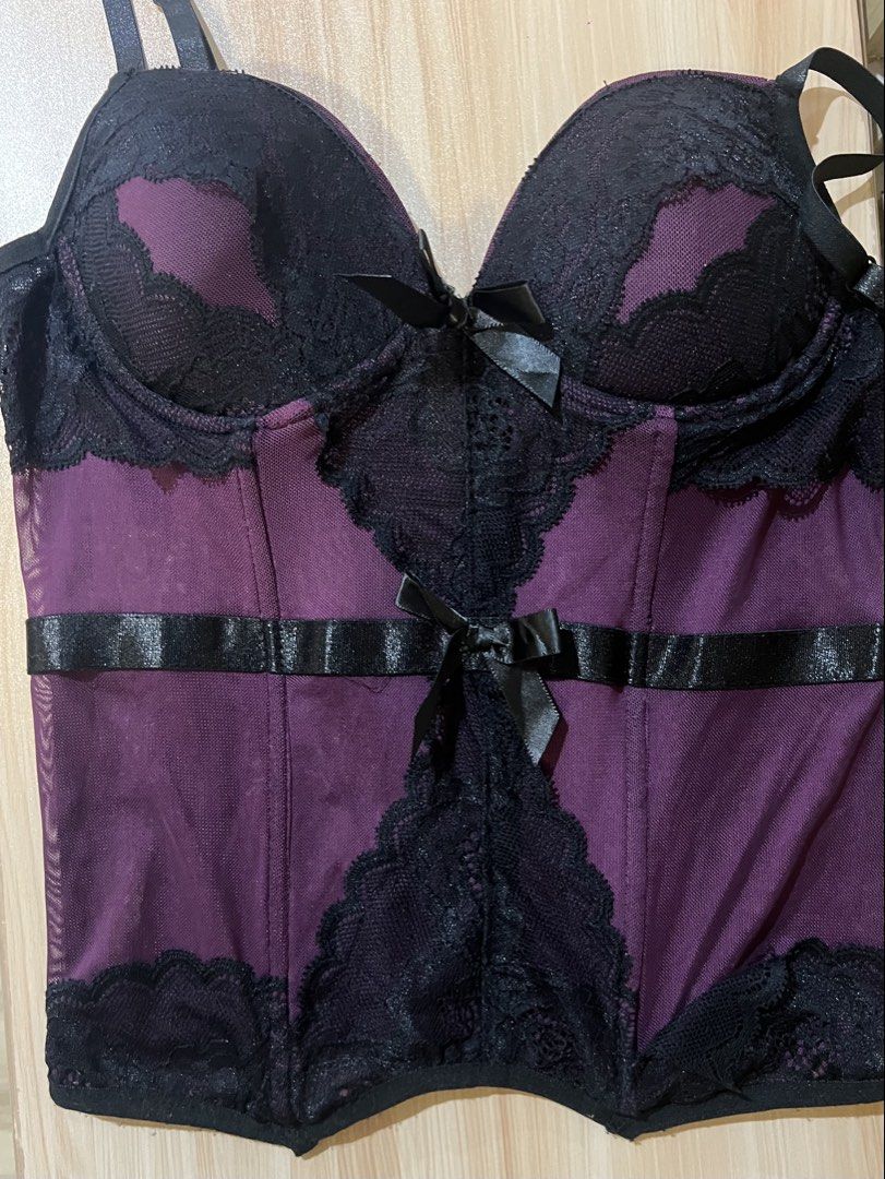 black violet lace corset full length (Category: Sleeveless) located in Taguig. Submitted by kyz_closet (Listing ID 1460706117, Image 1). Description: tags: goth / halloween / sexy / costume / going out top - never been worn since bought - sturdy boning and enhance body shape - push up bra cups slightly deformed - thick fabric, good quality material delivery shouldered by buyer 📍 makati city .