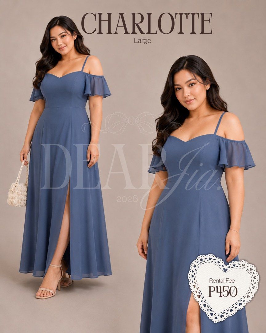 Blue off shoulder dress - Large (Category: Dresses) located in Caloocan City. Submitted by prelovedbyjiaaa (Listing ID 1460623881, Image 1). Description: - Blue Charlotte dress - Size: Large - Off-the-shoulder design - Flutter sleeves - Sweetheart neckline - High slit - Perfect for formal events or as a bridesmaid dress - Rental fee: P450 For faster assistance, kindly send us a message on: ✨ I.G: @dearjia.ph ✨ F.B: Dear Jia We’d be happy to help 