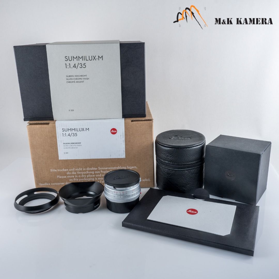 Brand New Leica Summilux-M 35mm/F1.4 E46 Steel Rim 2022 Silver Lens Germany 11301 #11301 （分類：鏡頭及裝備）位於 Hong Kong。 由 mkkcamera 提交（商品編號 1460617282，圖片 1）。簡介： Leica Summilux-M 35mm/F1.4 Silver Steel Rim Reissue #T11301 P#T11301 S/N:Xxxx **Item condition and details** The lens is in Brand New condition. Made in Germany Including: -Front Cap and Rear Caps -Hood -Papers -Leather Case -Box and packing Leica 35mm f/1.4 Summilux-M Steel Rim Overview。