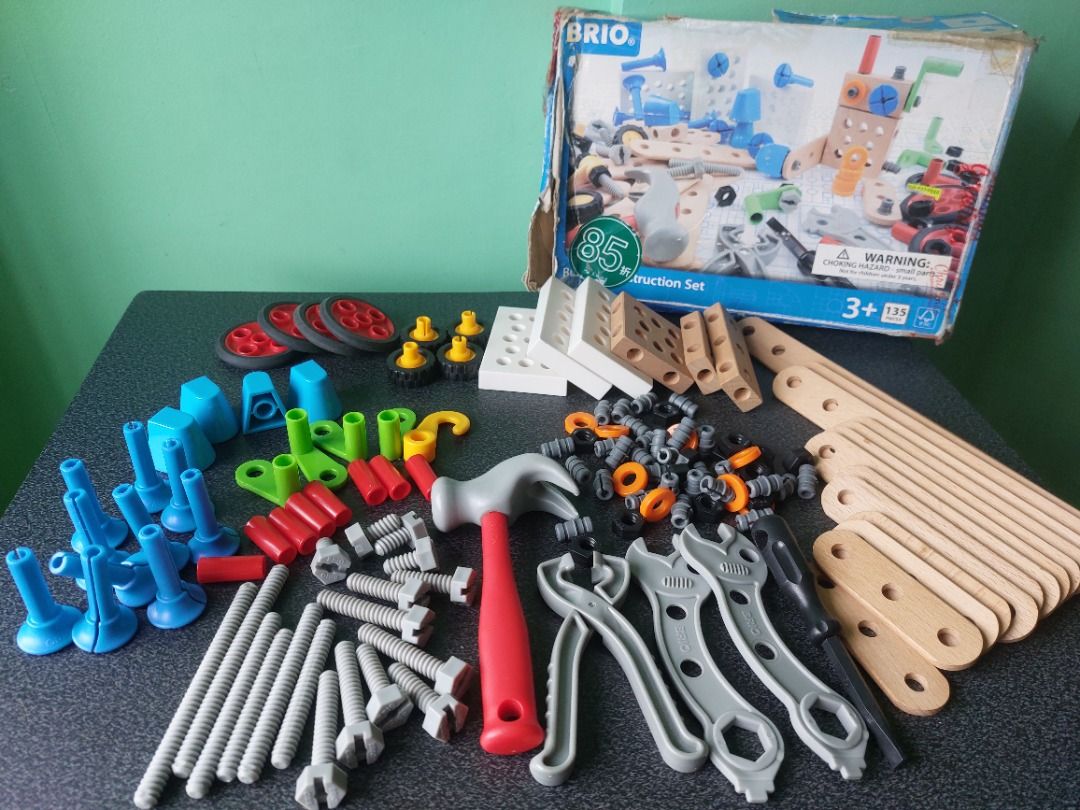 BRIO 34587 135pc Builder Construction Set (Category: Lego & Building Sets) located in Paranaque City. Submitted by ca.firstonlinebiz (Listing ID 1460680630, Image 1). Description: Preloved BRIO 34587 135pc Builder Construction Set - Includes Nuts, Bolt, Blocks, Screwdriver, Hammer, Spanner, Pliers - Encourages creative play and fine motor skills - Chocking hazard: Contains small parts - Damage box Loc. Greenheights Parañaque Shipping via Lalamove