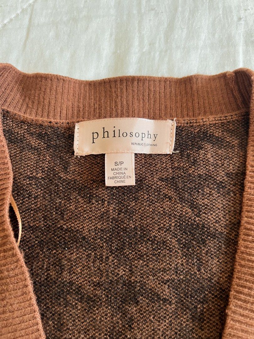Brown and Black Philosophy Cardigan (Category: Coats, Jackets and Outerwear) located in Taguig. Submitted by gingerderp (Listing ID 1460569418, Image 2). Description: Comfiest material and can be used with so many pieces! Great for fall and has unique design and pattern :) .
