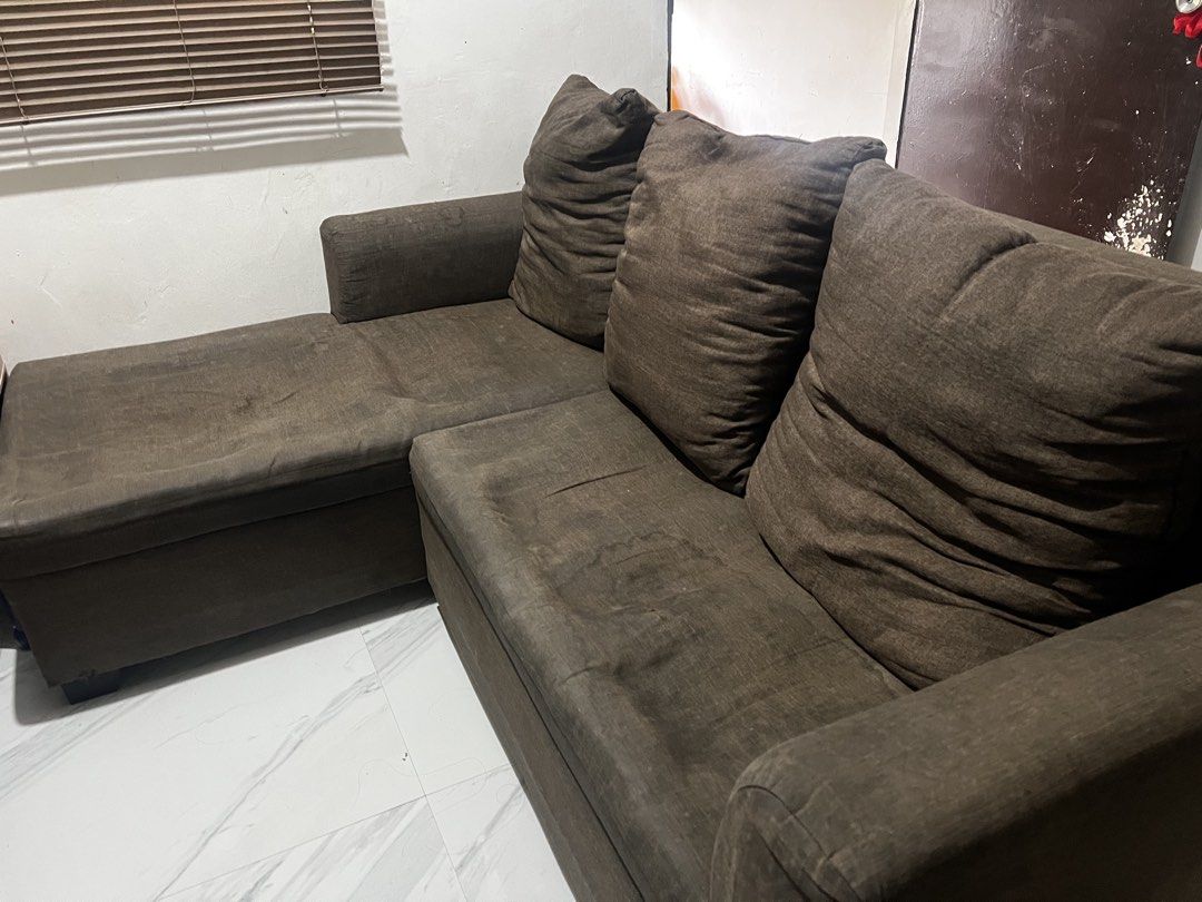 Brown L-shaped Sectional Sofa with Chaise (Category: Sofas) located in Bacoor. Submitted by thriftshopstoreph (Listing ID 1460549053, Image 1). Description: - Brown sectional sofa - L-shaped with left-side chaise - Ample seating space - Soft and comfortable cushions - Ideal for living rooms/lounges - Pickup only.
