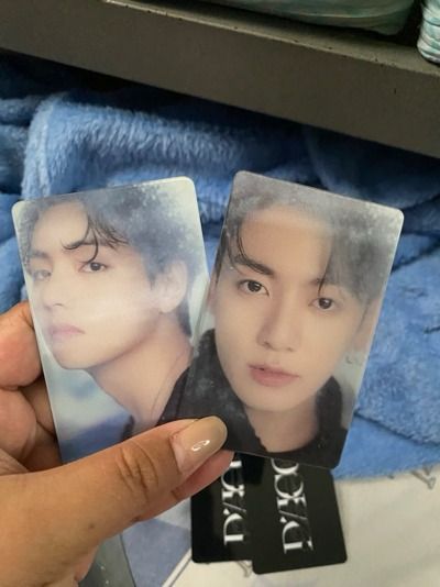 BTS V and Jungkook Dicon PVC PCs (Category: K-Wave Merchandise) located in Makati City. Submitted by dragoneyes02 (Listing ID 1460708159, Image 1). Description: - Official BTS V & Jungkook photocards - Authentic merchandise Sold at 100 each (must take all, can look for kahati) Set - 350.