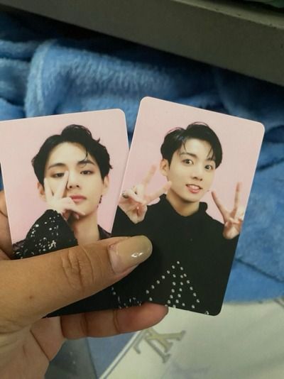 BTS V and Jungkook Dicon PVC PCs (Category: K-Wave Merchandise) located in Makati City. Submitted by dragoneyes02 (Listing ID 1460708159, Image 2). Description: - Official BTS V & Jungkook photocards - Authentic merchandise Sold at 100 each (must take all, can look for kahati) Set - 350.